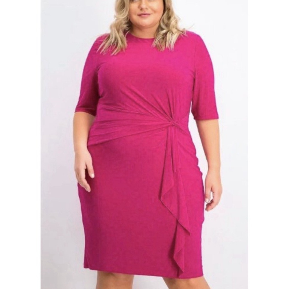 NWT Lauren Ralph Lauren 18W Fuchsia Pink TwistFront Jersey Sheath Dress Cocktail